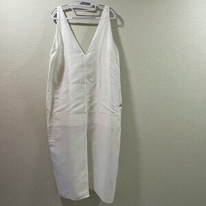 LUNYA Good In Bed Maxi VNeck Sleeveless Night/Lounge Gown Linen Blend, Ivory -XL